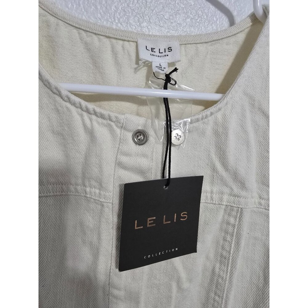 LE LIS Ruffle Buttons Denim Romper In Cream Size Large‎ - Picture 8 of 9